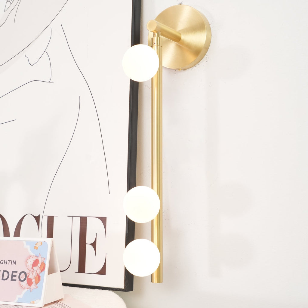 Brass Glass Tube Wall Light - 3 Heads Size: Dia 12cm x... Brass, Hardwired Wall Sconce, detail 52