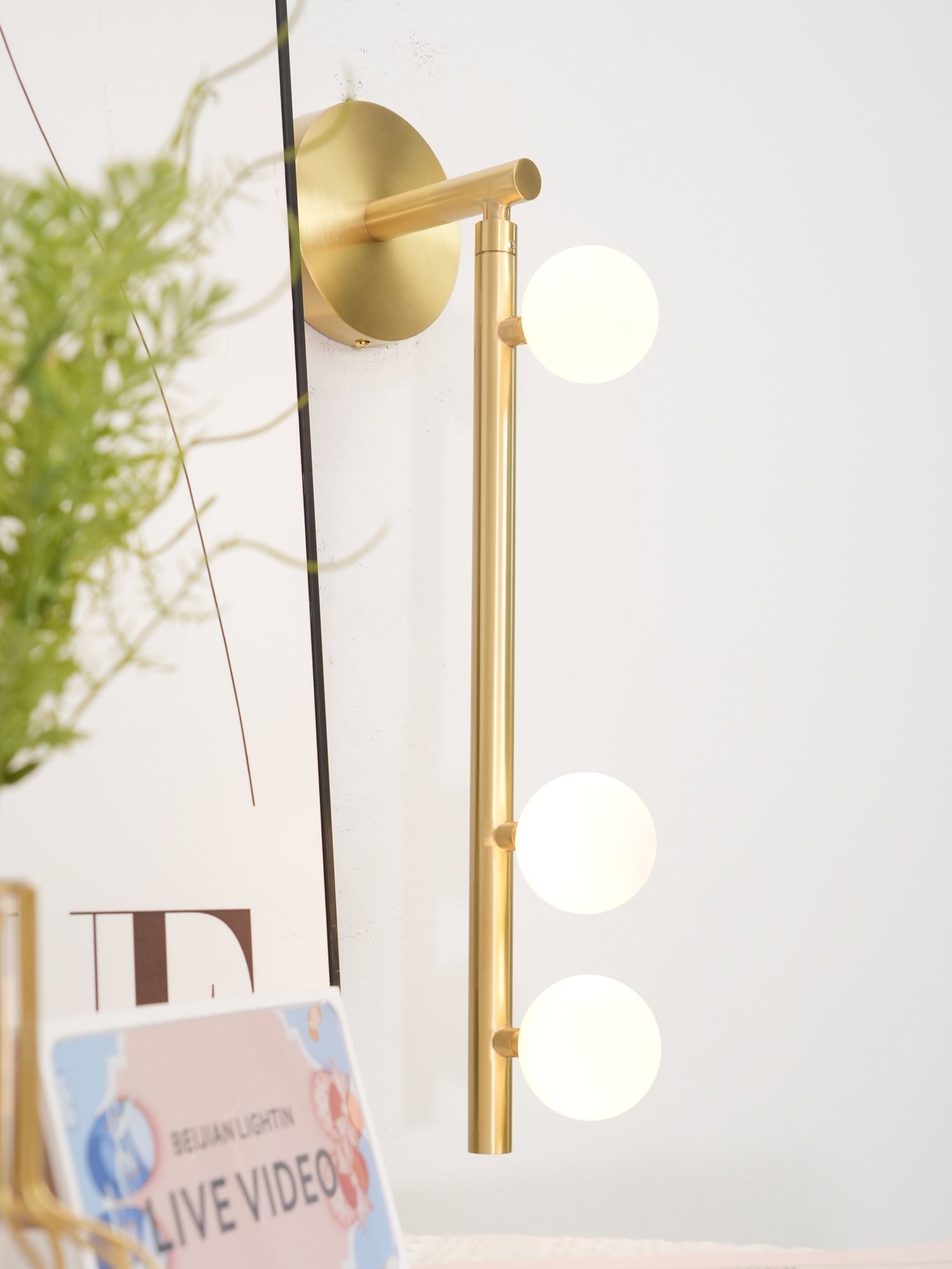 Brass Glass Tube Plug-In Wall Light, Plug-In Wall Sconce, detail 53