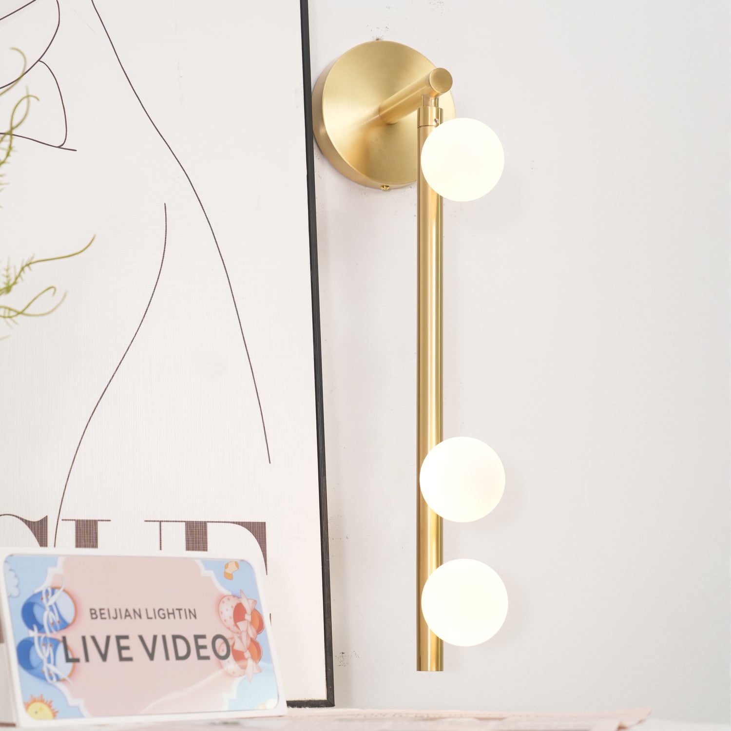 Brass Glass Tube Wall Light - 3 Heads Size: Dia 12cm x... Brass, Hardwired Wall Sconce, detail 51
