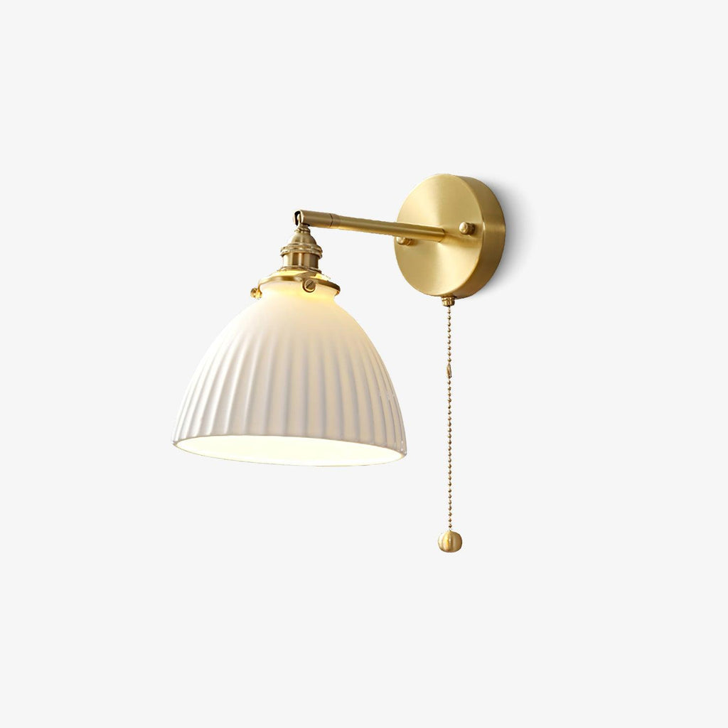 Brass Pleated Ceramic Wall Light, Hardwired Wall Sconce, detail 2