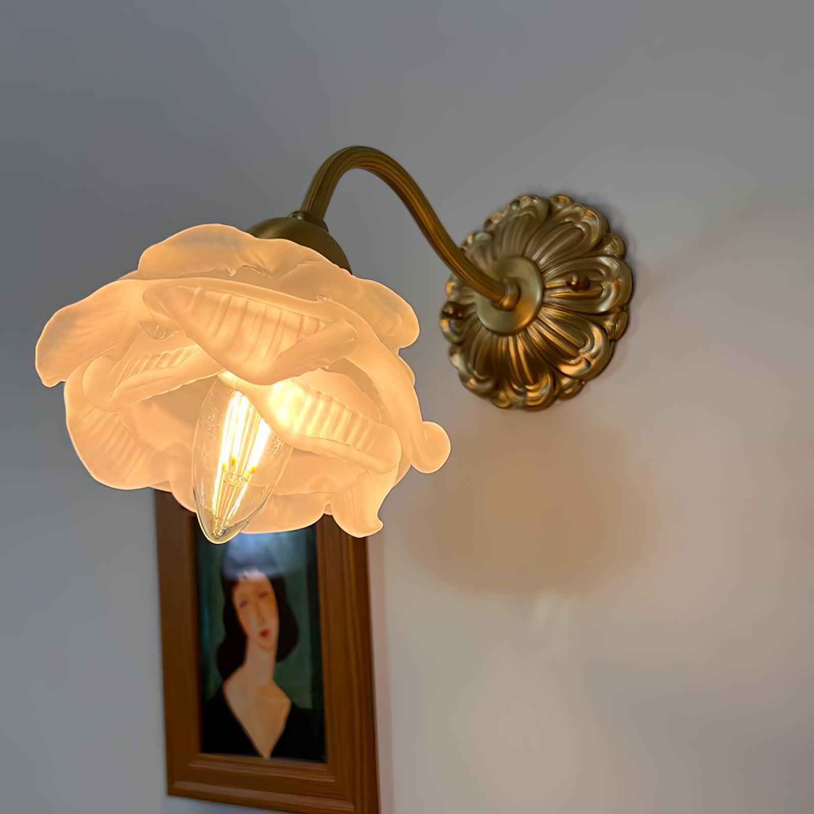 Brass Rose Wall Light, Hardwired Wall Sconce, detail 2