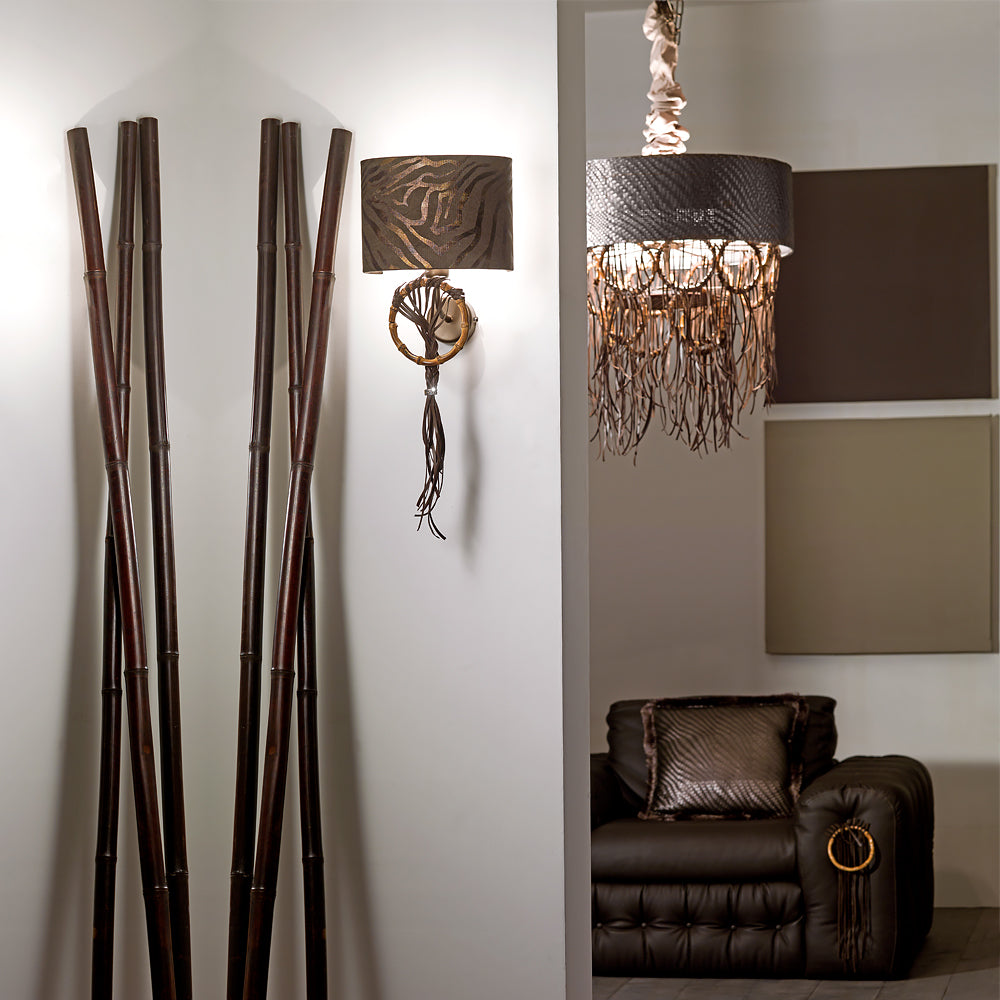 Boho Chic Patterned Bamboo Wall Light, Wall Sconce, detail 5
