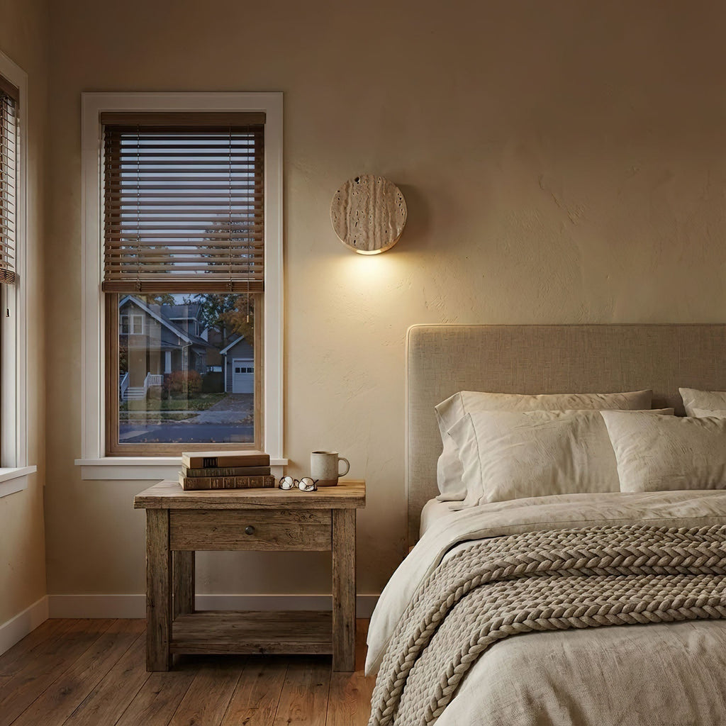 Caelan Travertine Wall Light, Hardwired Wall Sconce, detail 5
