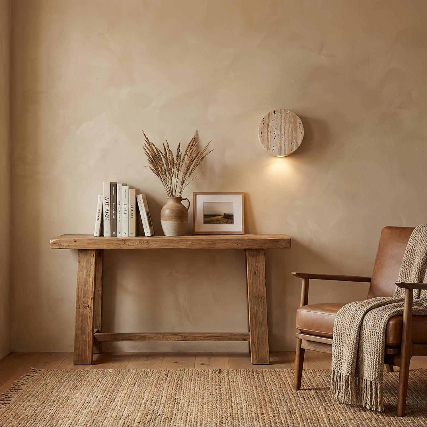 Caelan Travertine Wall Light, Hardwired Wall Sconce, detail 6
