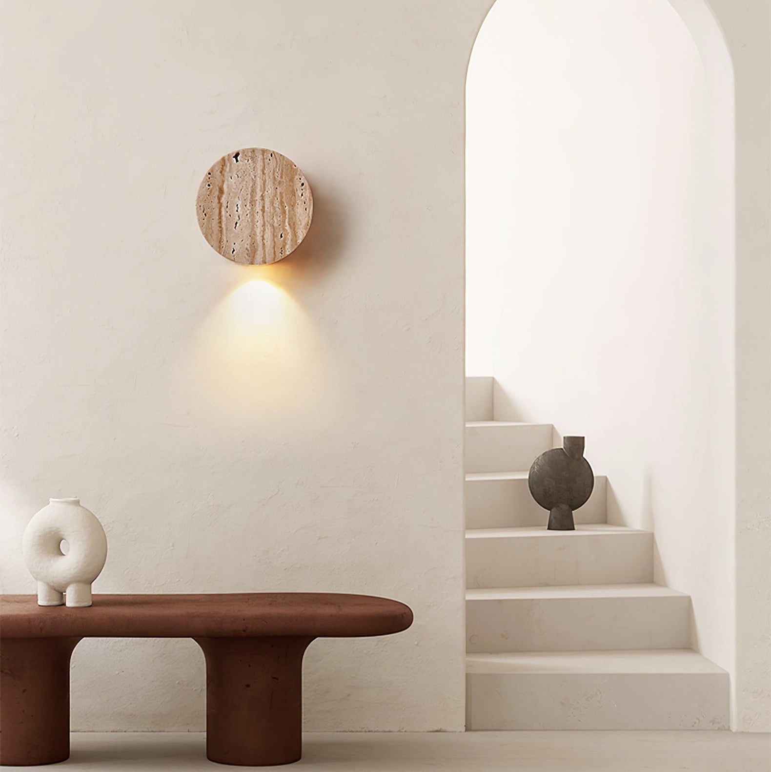 Caelan Travertine Wall Light, Hardwired Wall Sconce, detail 12