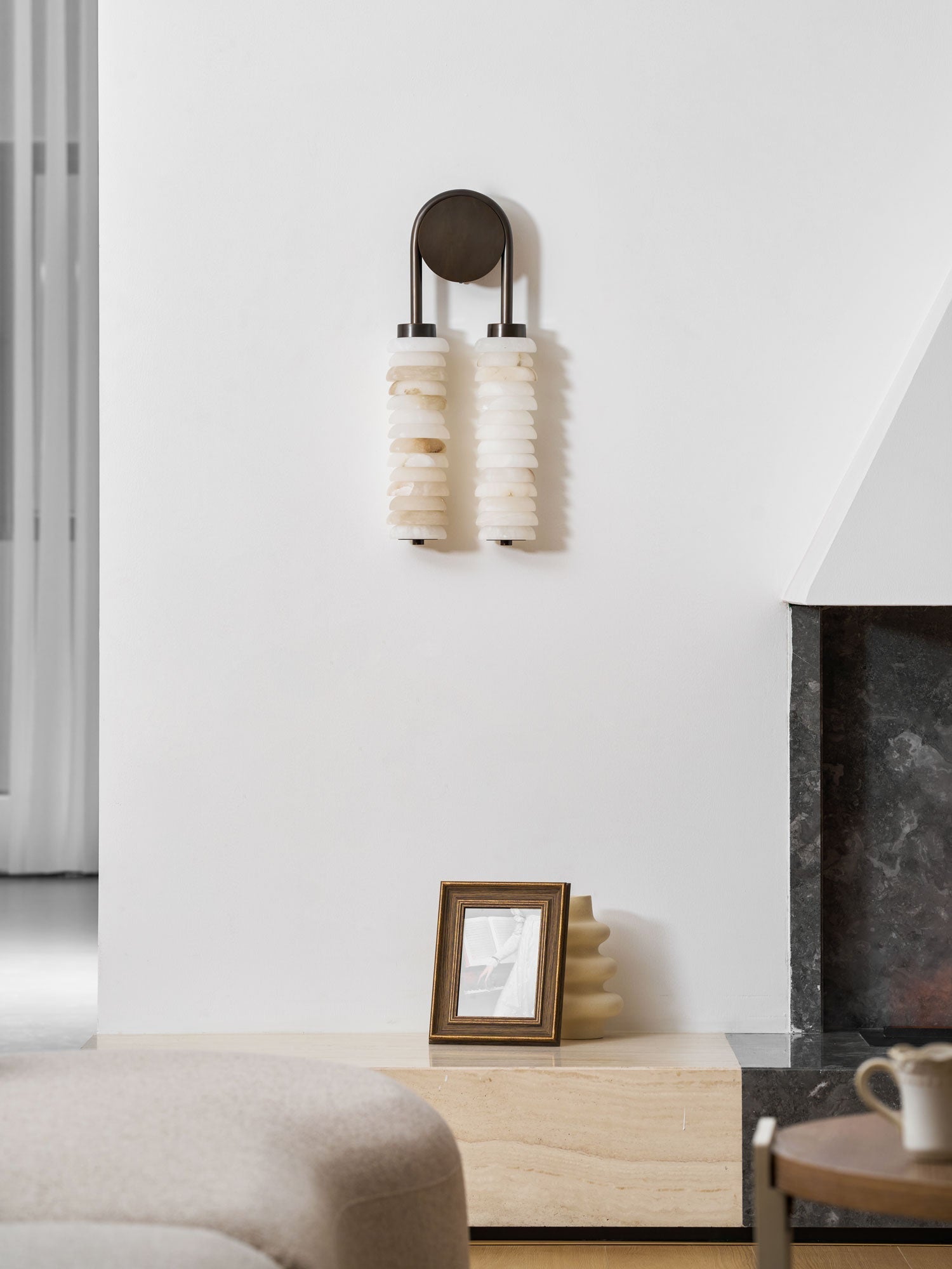 Calla Ribbed Alabaster Wall Light, Hardwired Wall Sconce, detail 60