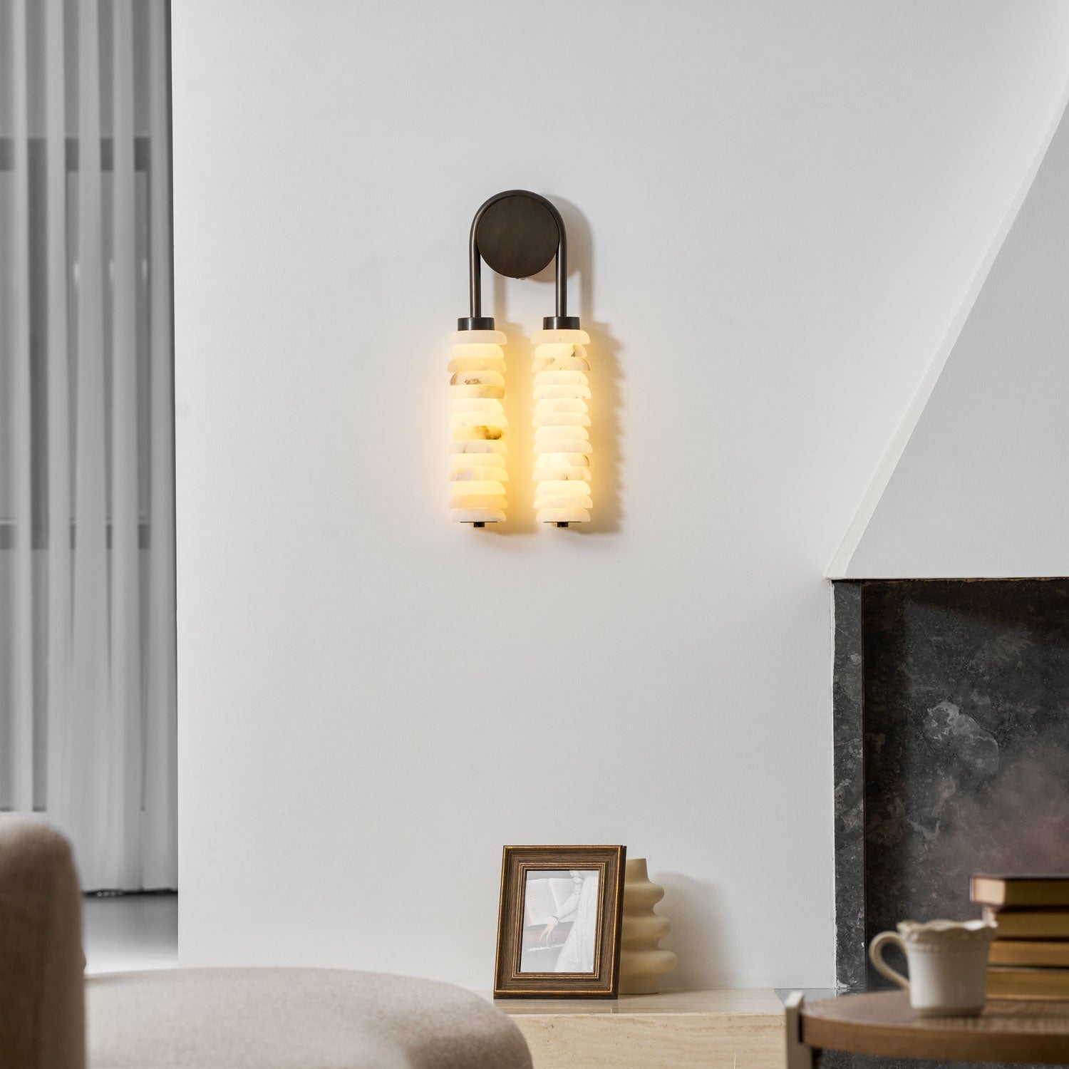 Calla Ribbed Alabaster Wall Light, Hardwired Wall Sconce, detail 6