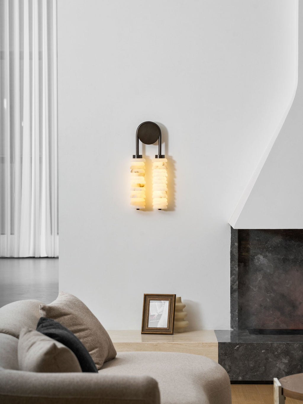 Calla Ribbed Alabaster Wall Light, Hardwired Wall Sconce, detail 52
