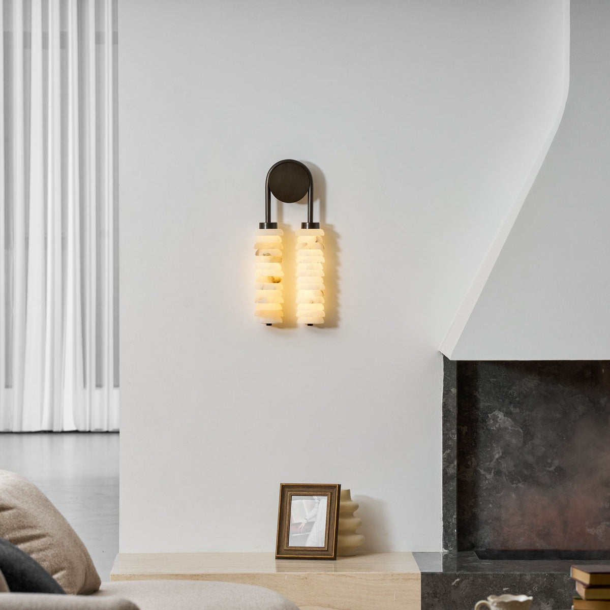 Calla Ribbed Alabaster Wall Light, Hardwired Wall Sconce, detail 3
