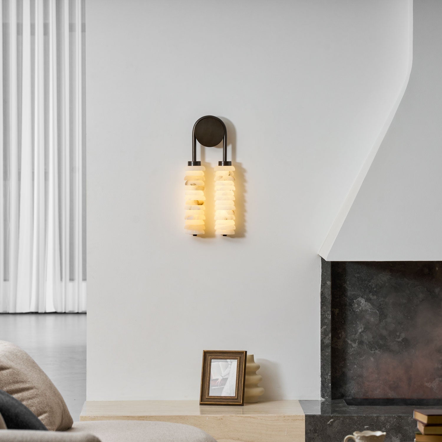 Calla Ribbed Alabaster Wall Light, Hardwired Wall Sconce, detail 3