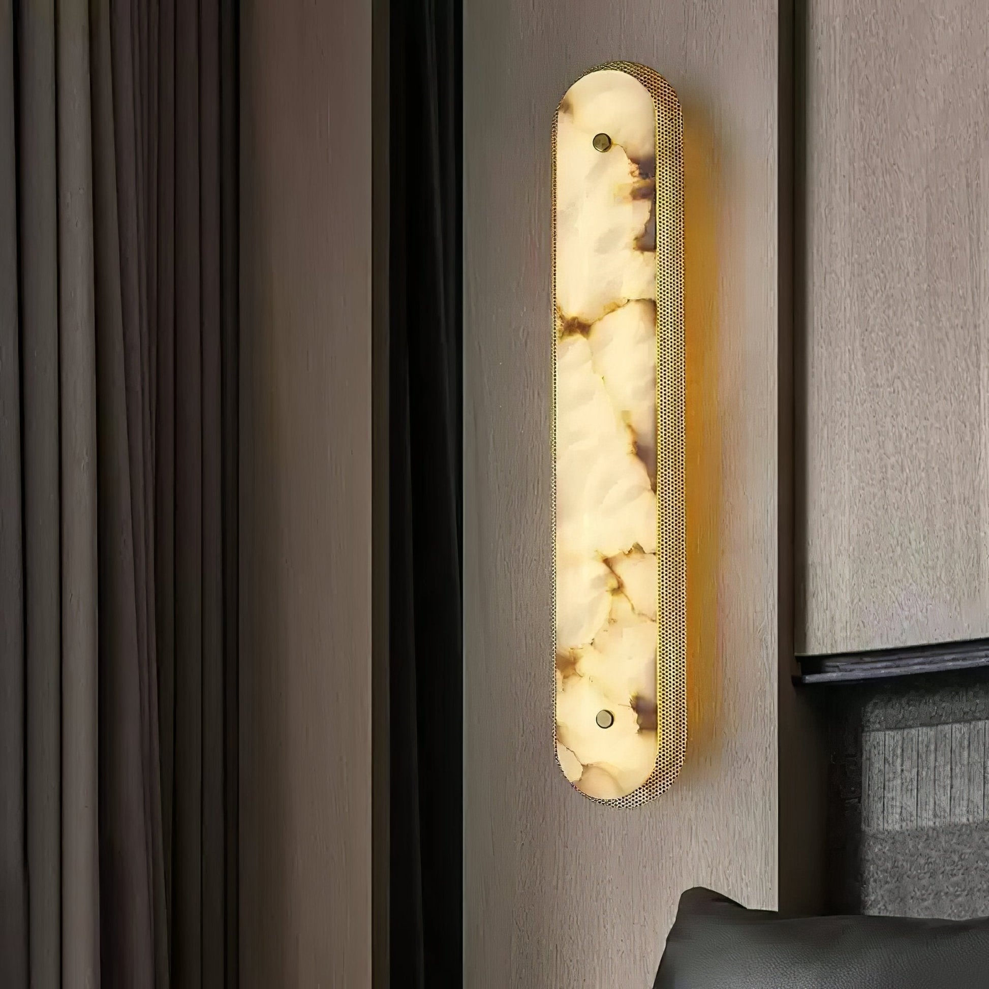 Calyxon Alabaster Wall Light - Dia 10cm x H 40cm Metal, Hardwired Wall Sconce, detail 3