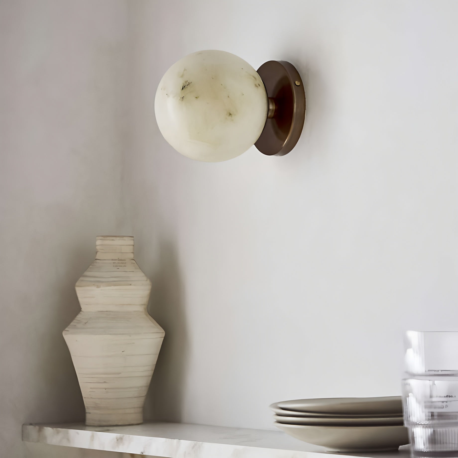 Celestial Double Alabaster Wall Light, Hardwired Wall Sconce, detail 7