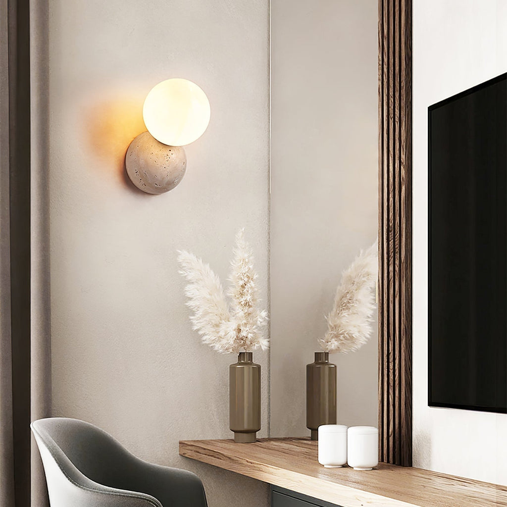 Celestial Travertine Wall Light, Hardwired Wall Sconce, detail 14