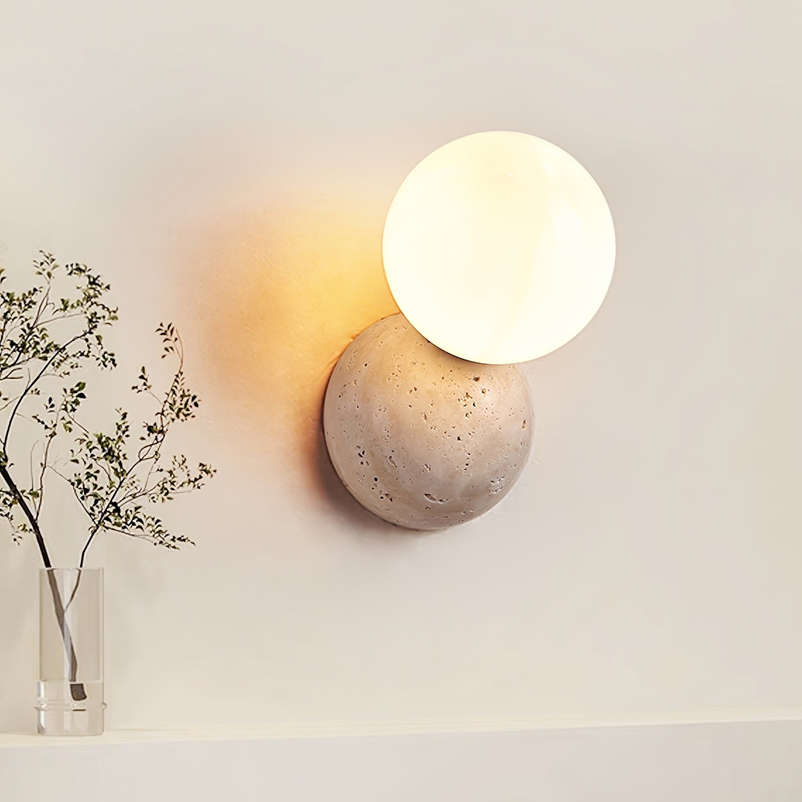 Celestial Travertine Wall Light, Hardwired Wall Sconce, detail 2