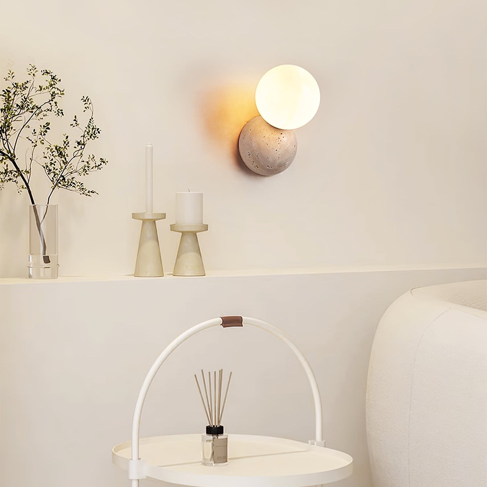Celestial Travertine Wall Light, Hardwired Wall Sconce, detail 7