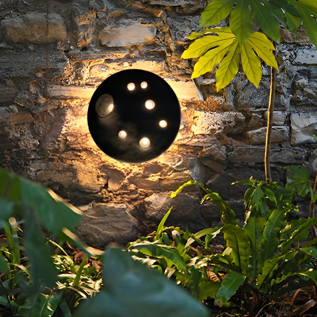 Circular Creative Cement Lunar Crater Waterproof LED Exterior Wall Light, Outdoor Wall Light, Stone Material, 12"