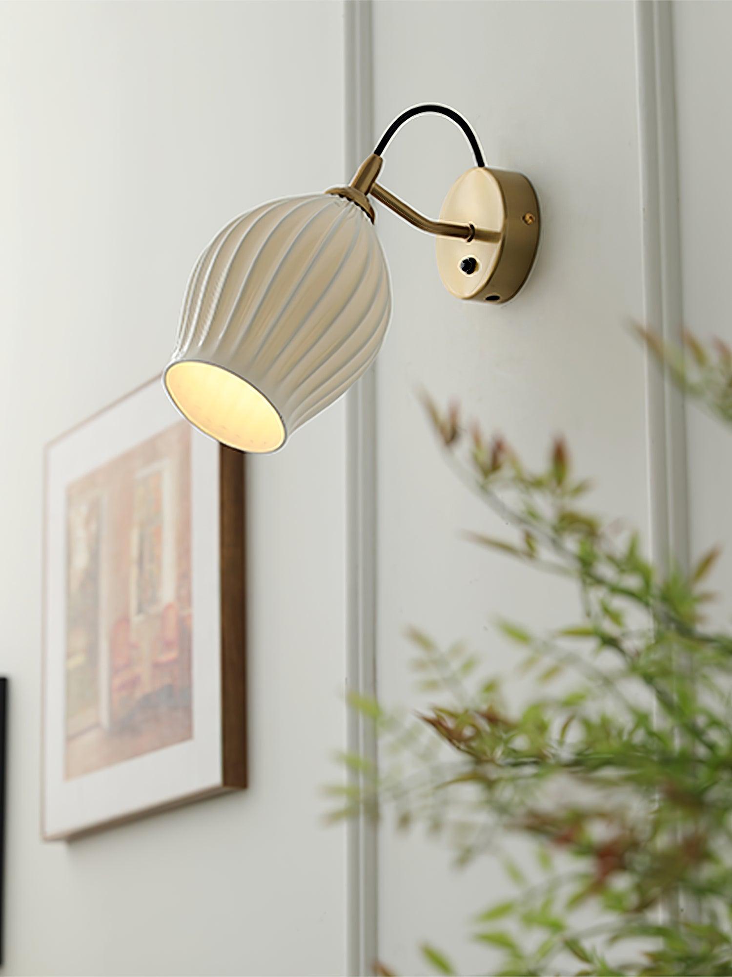 Ceramic Ribbed Wall Light, Bedroom Wall Sconce, detail 4