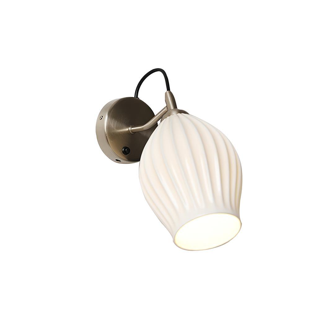 Ceramic Ribbed Wall Light, Bedroom Wall Sconce, Dia 13.5cm x H 30cm