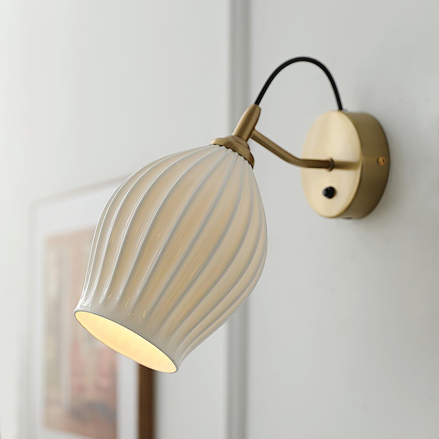Ceramic Ribbed Wall Light, Bedroom Wall Sconce, detail 3