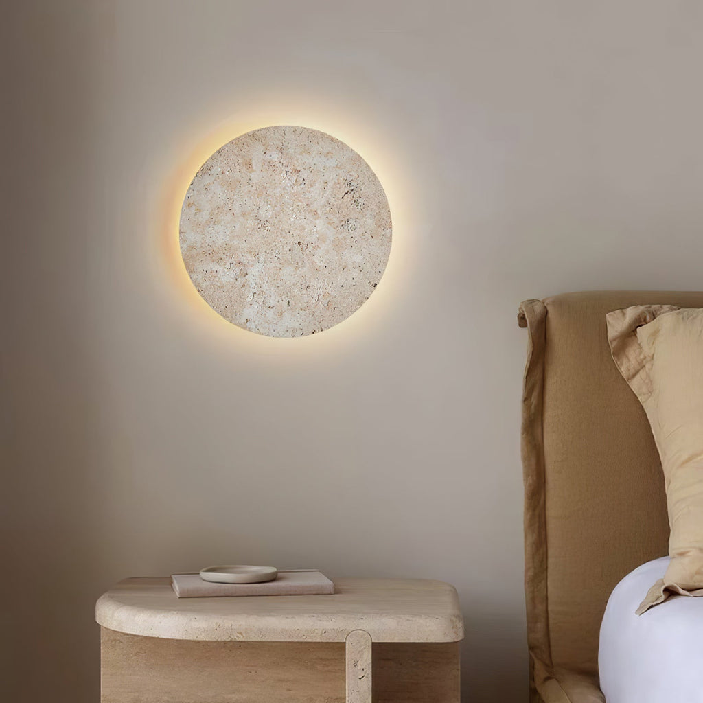 Circle Travertine Wall Light, Hardwired Wall Sconce, detail 5