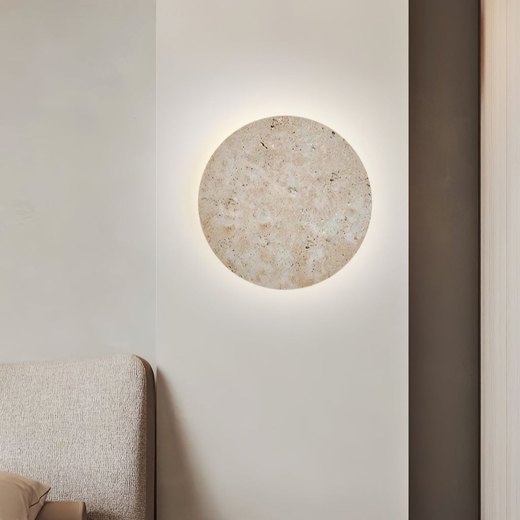 Circle Travertine Wall Light, Hardwired Wall Sconce, detail 4