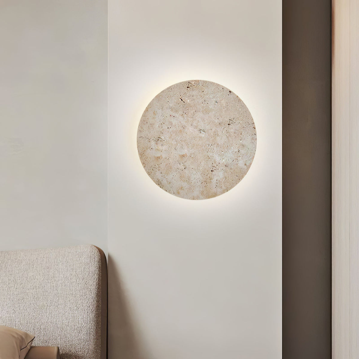 Circle Travertine Wall Light, Hardwired Wall Sconce, detail 4