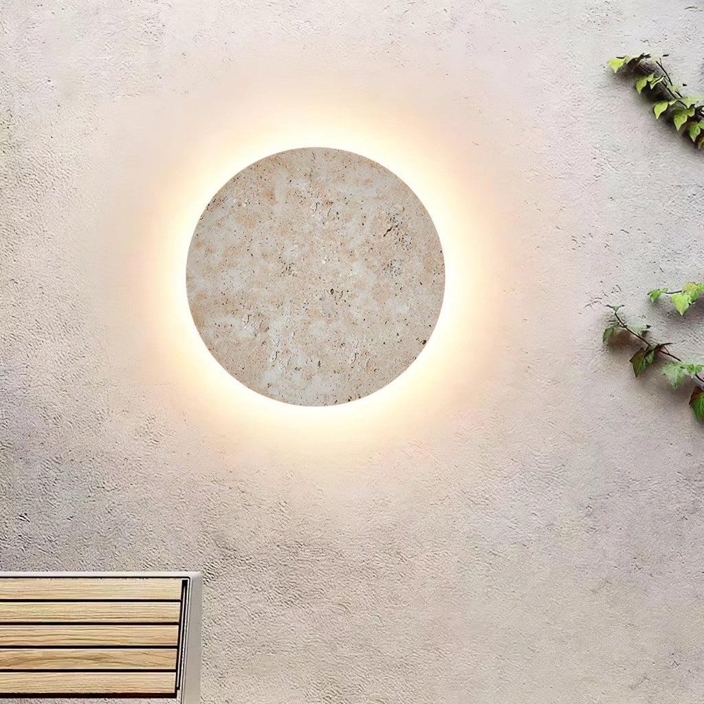 Circle Travertine Wall Light, Hardwired Wall Sconce, detail 2