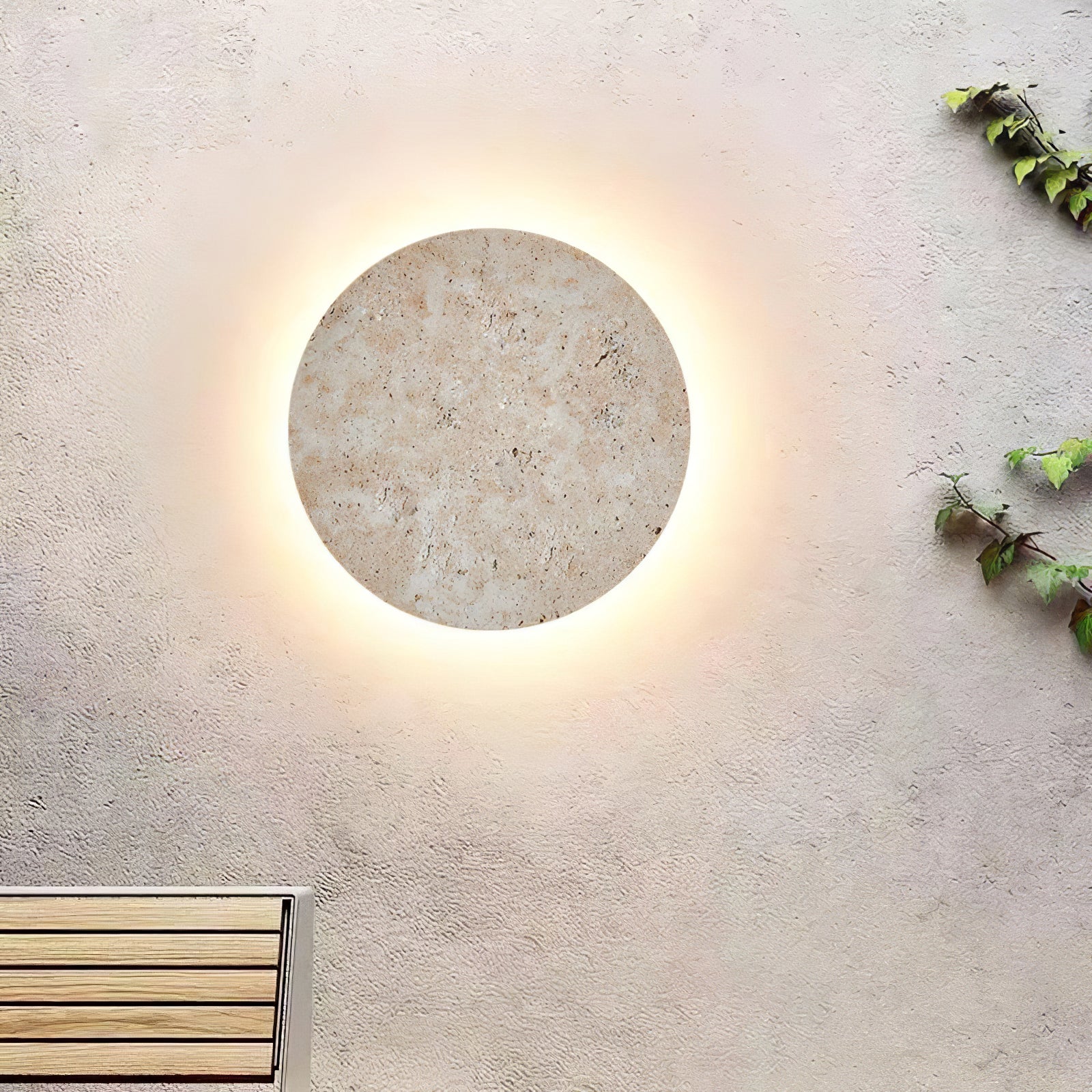 Circle Travertine Wall Light, Hardwired Wall Sconce, detail 2