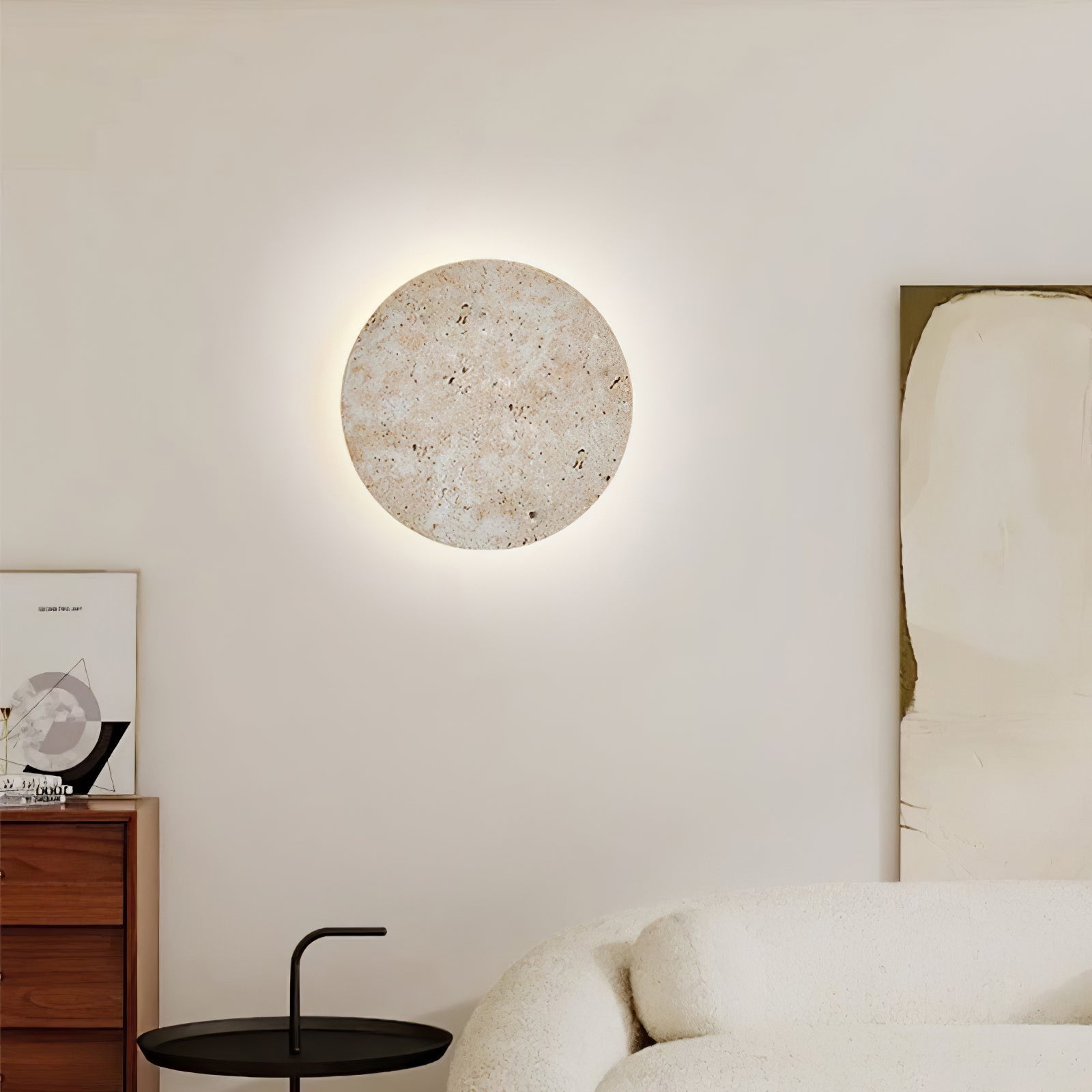Circle Travertine Wall Light, Hardwired Wall Sconce, detail 3