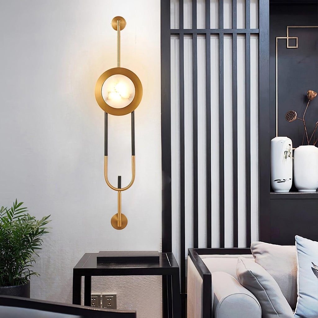 Circular Marble Wall Light - Dia 20cm x H 56cm Metal, Hardwired Wall Sconce, detail 3