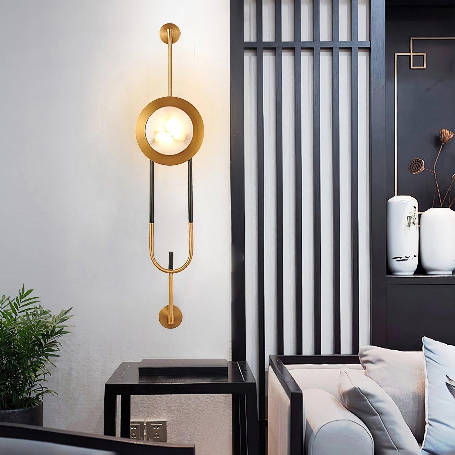 Circular Marble Wall Light - Dia 20cm x H 56cm Metal, Hardwired Wall Sconce, detail 3