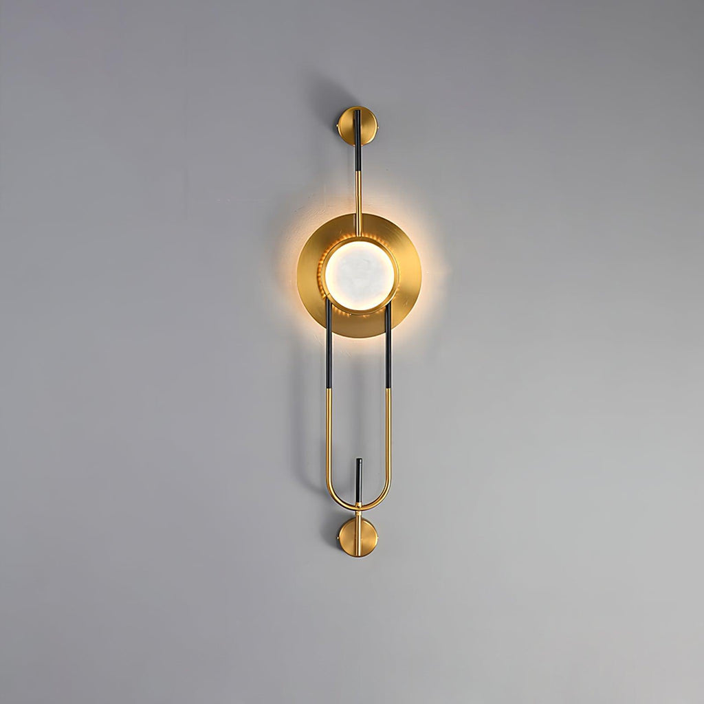 Circular Marble Wall Light - Dia 20cm x H 56cm Metal, Hardwired Wall Sconce