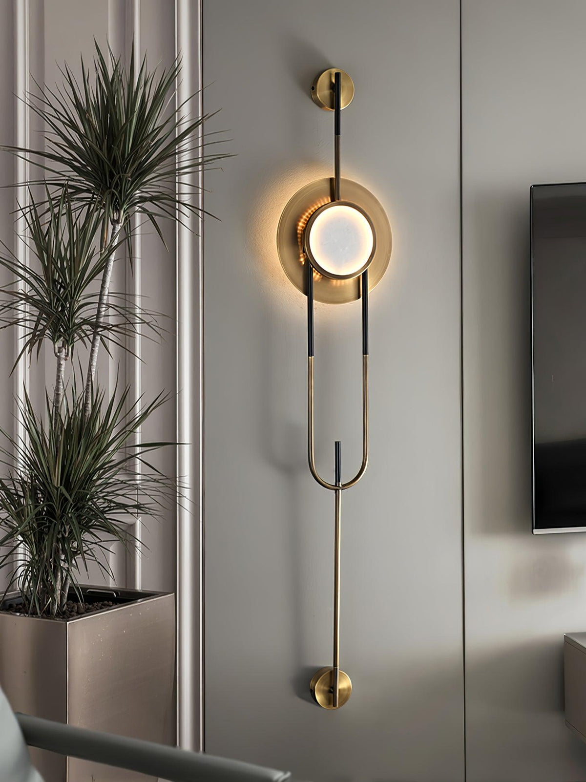 Circular Marble Wall Light - Dia 20cm x H 56cm Metal, Hardwired Wall Sconce, detail 6