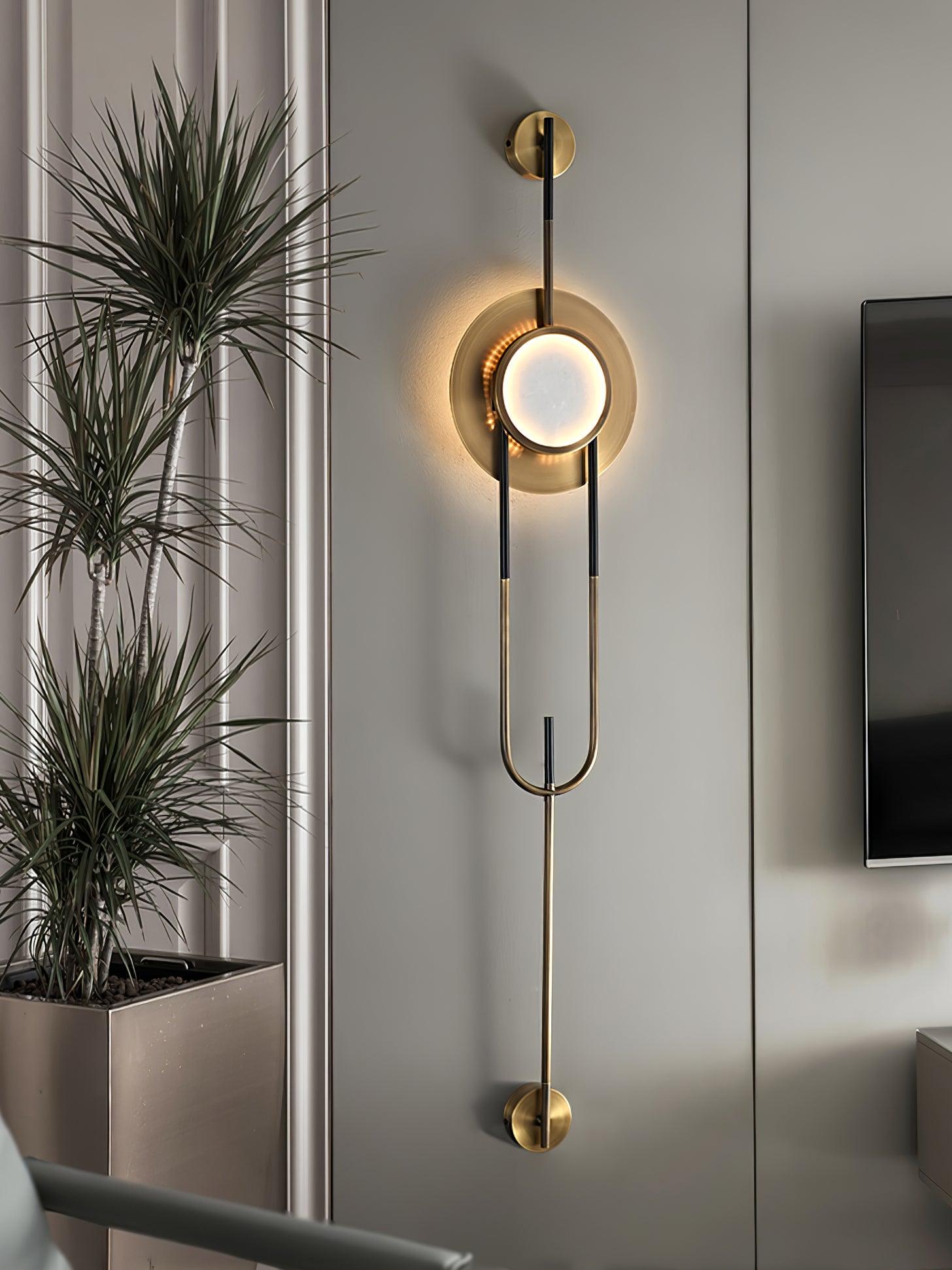 Circular Marble Wall Light - Dia 20cm x H 56cm Metal, Hardwired Wall Sconce, detail 6