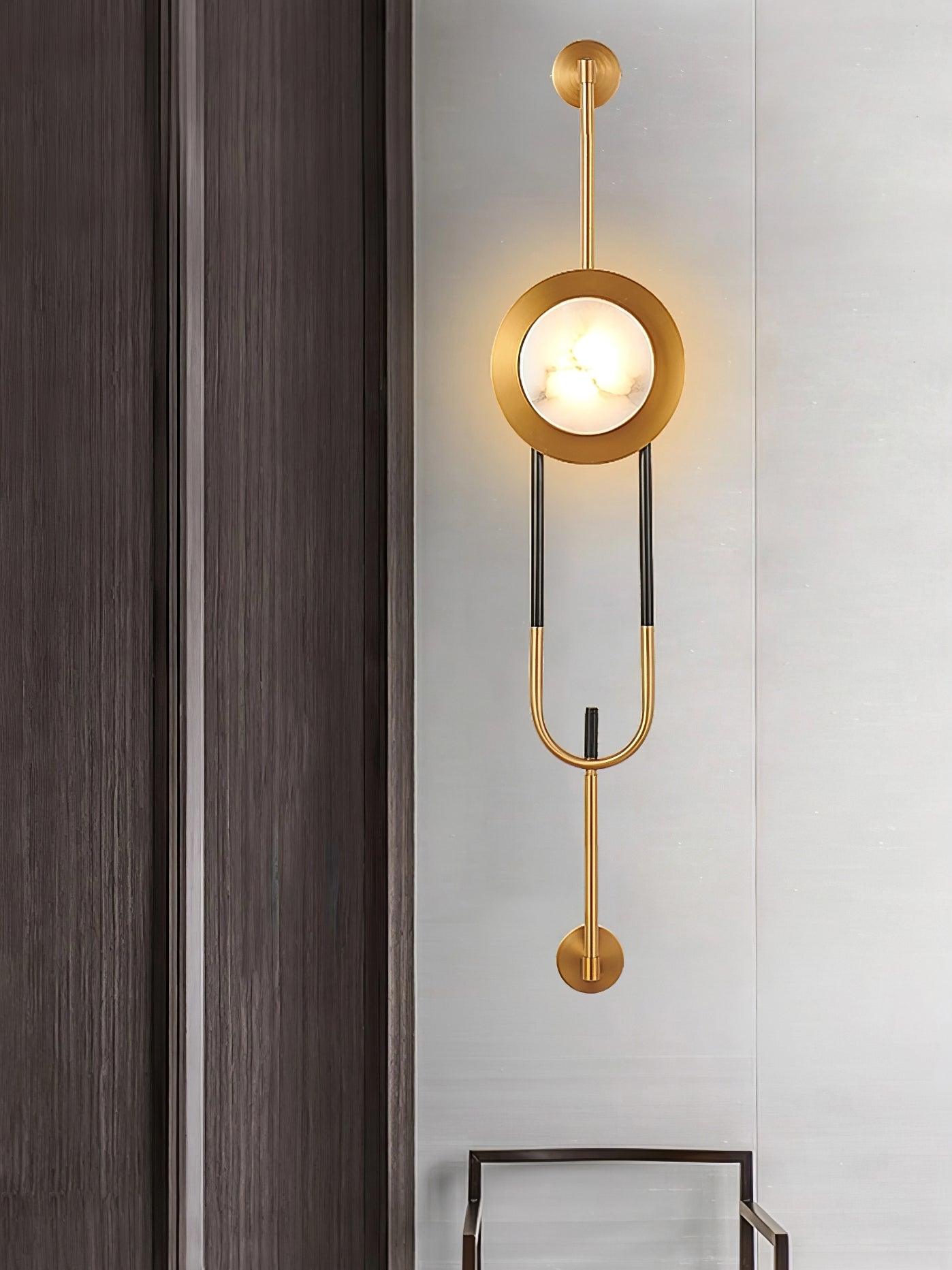 Circular Marble Wall Light - Dia 20cm x H 56cm Metal, Hardwired Wall Sconce, detail 5