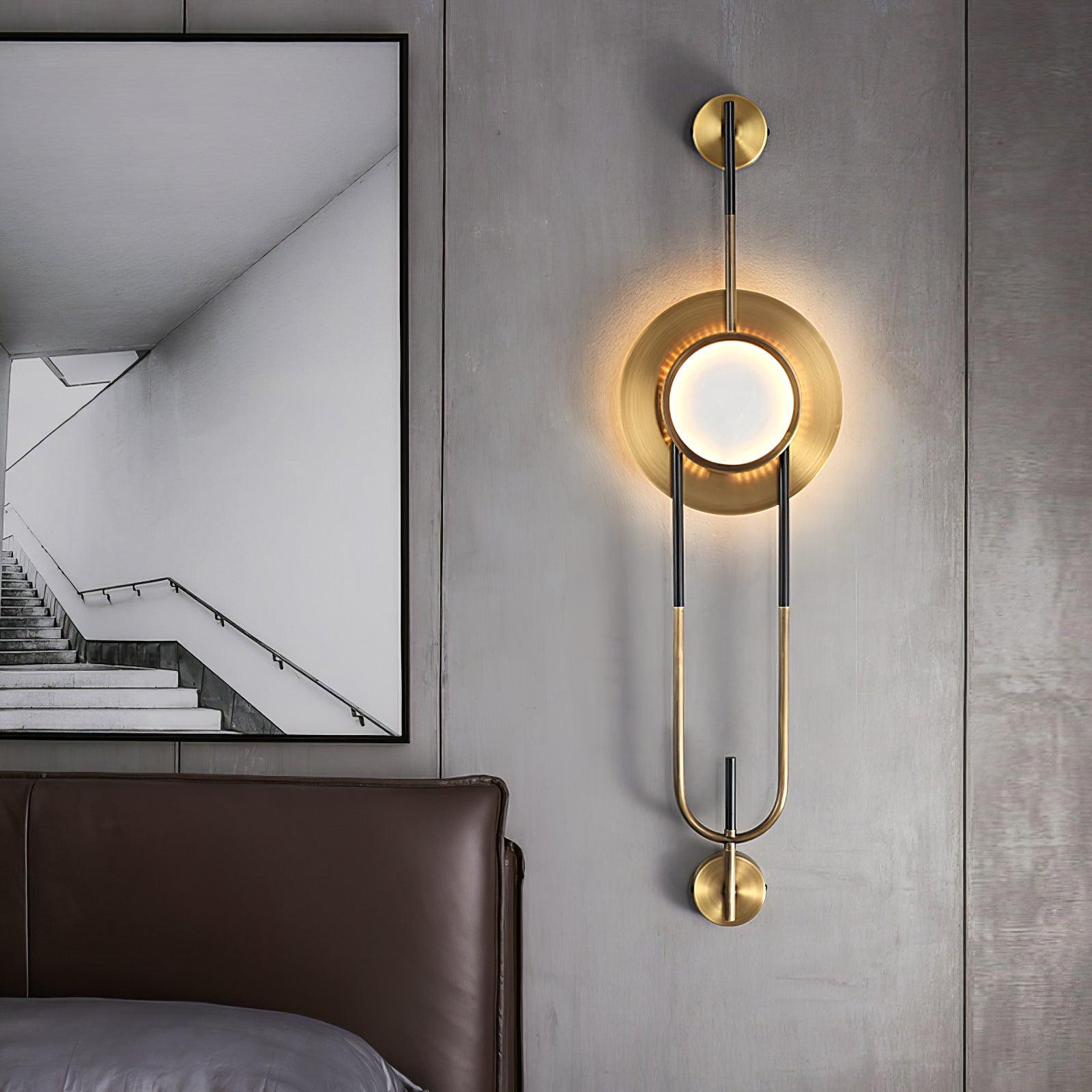 Circular Marble Wall Light - Dia 20cm x H 56cm Metal, Hardwired Wall Sconce, detail 4
