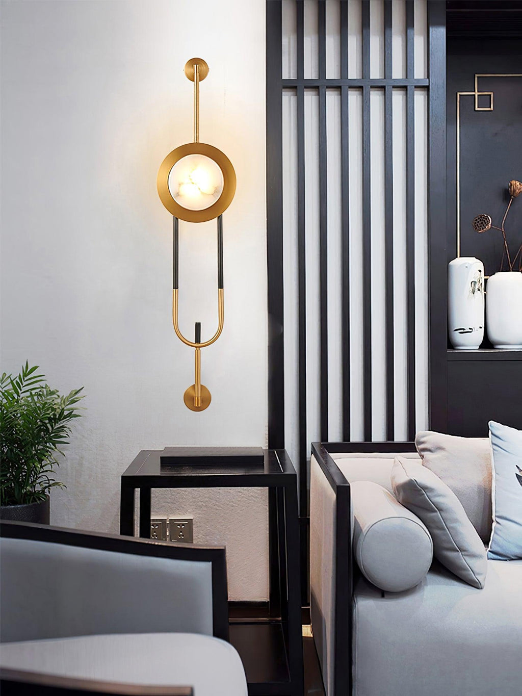 Circular Marble Wall Light - Dia 20cm x H 56cm Metal, Hardwired Wall Sconce, detail 7