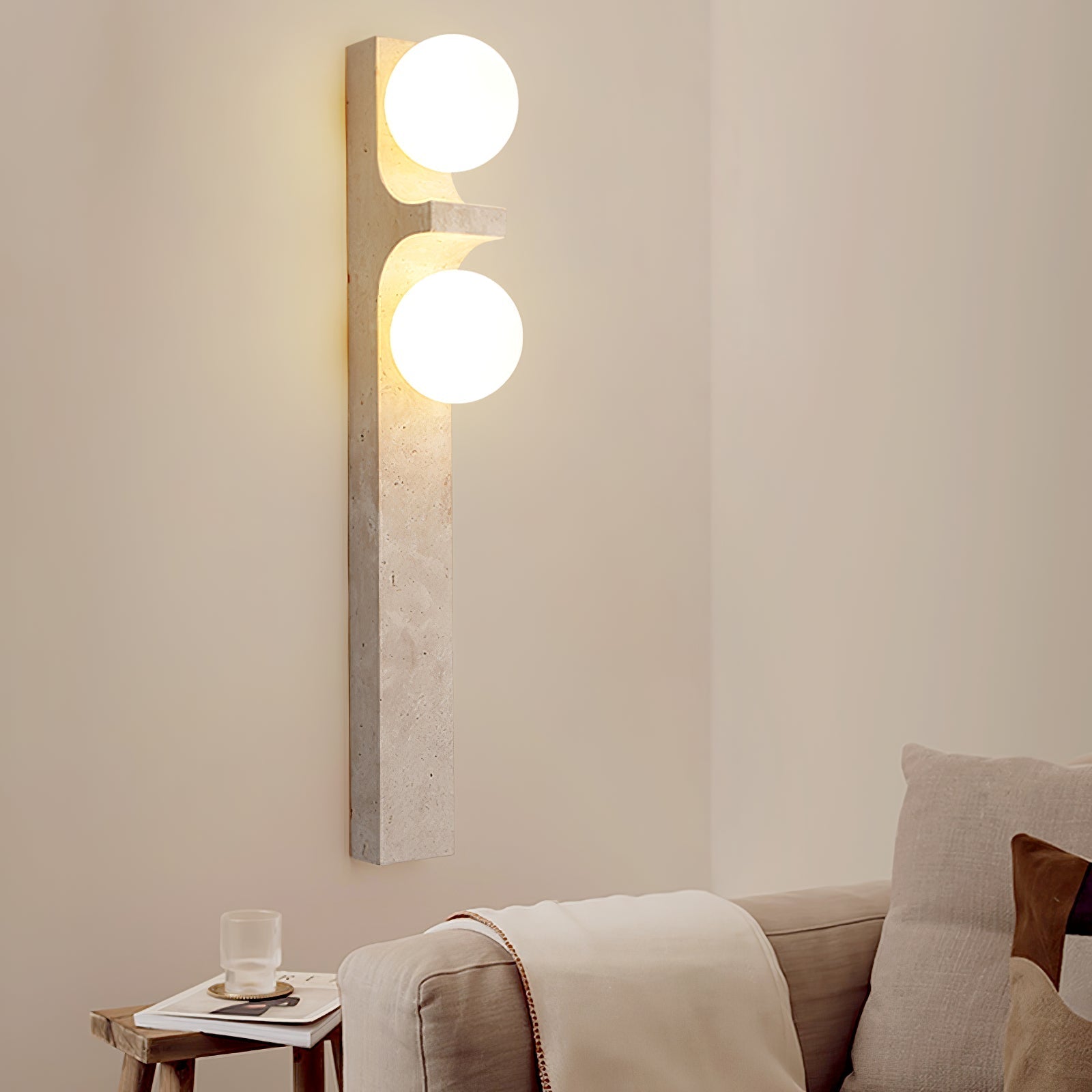 Cirra Travertine Wall Light, Hardwired Wall Sconce, detail 3