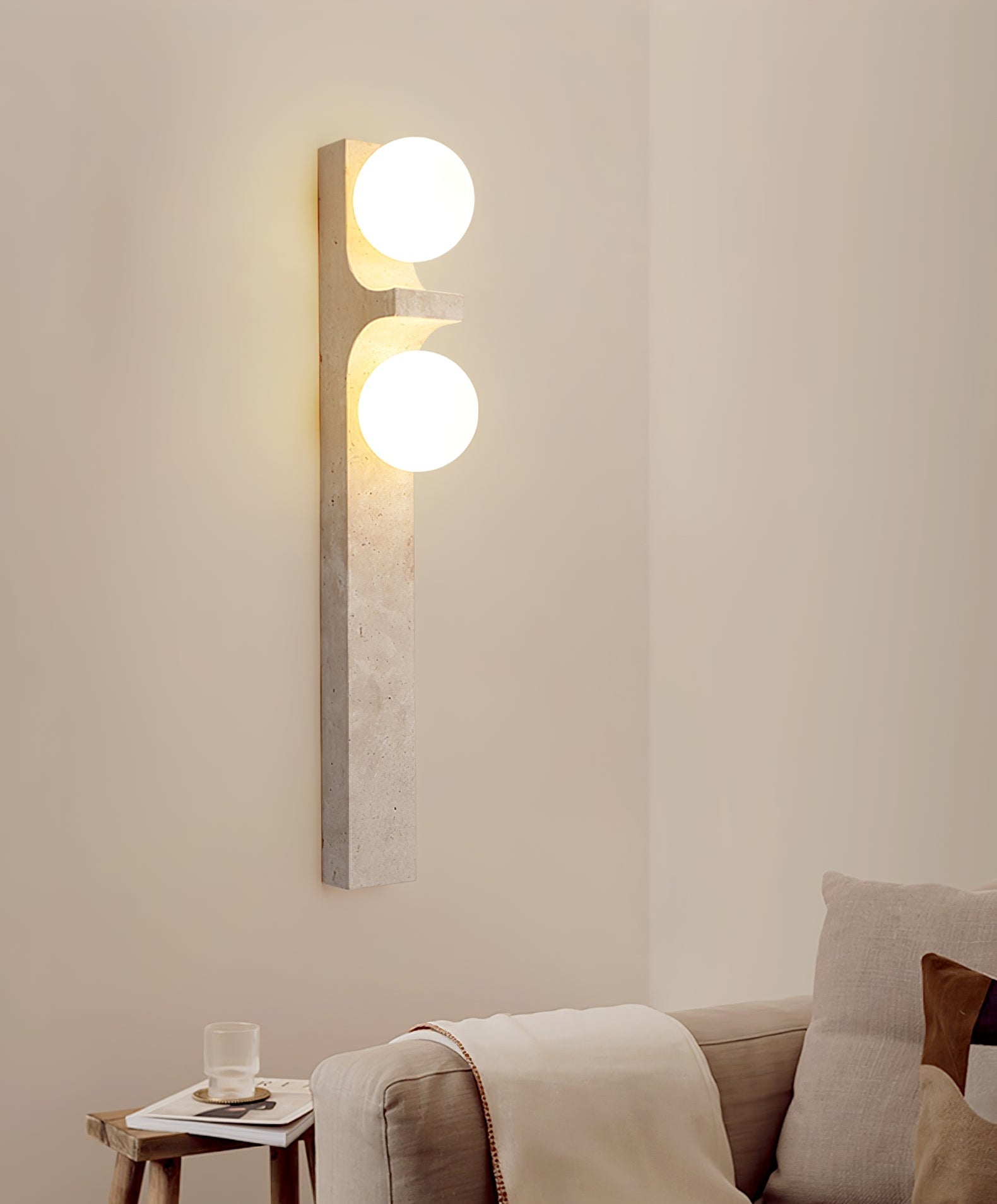 Cirra Travertine Wall Light, Hardwired Wall Sconce, detail 6
