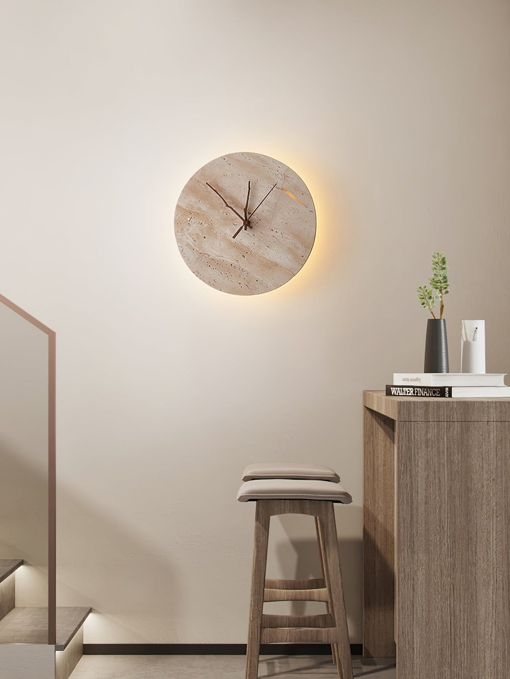 Clock Travertine Wall Light, Hardwired Wall Sconce, detail 5