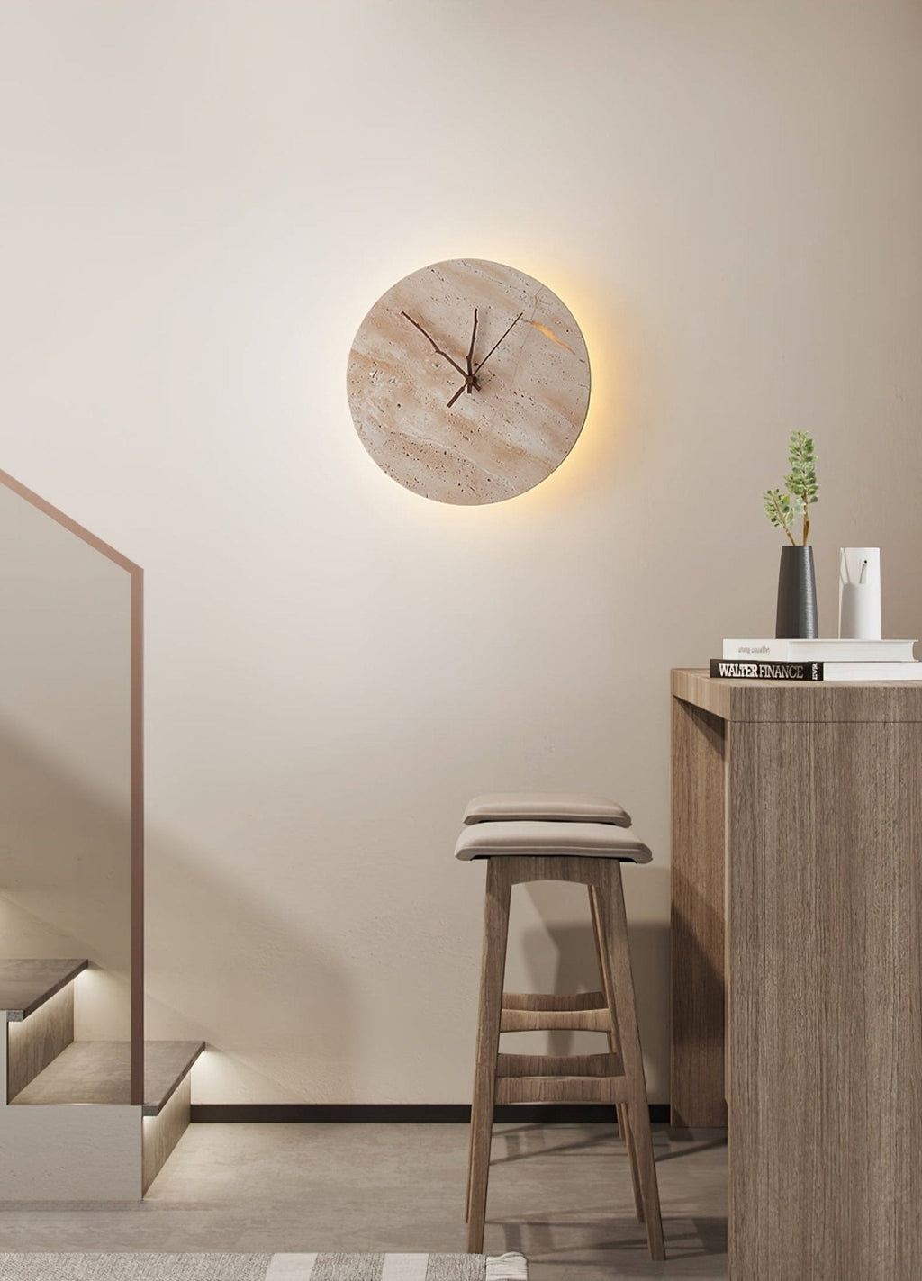 Clock Travertine Wall Light, Hardwired Wall Sconce, detail 17