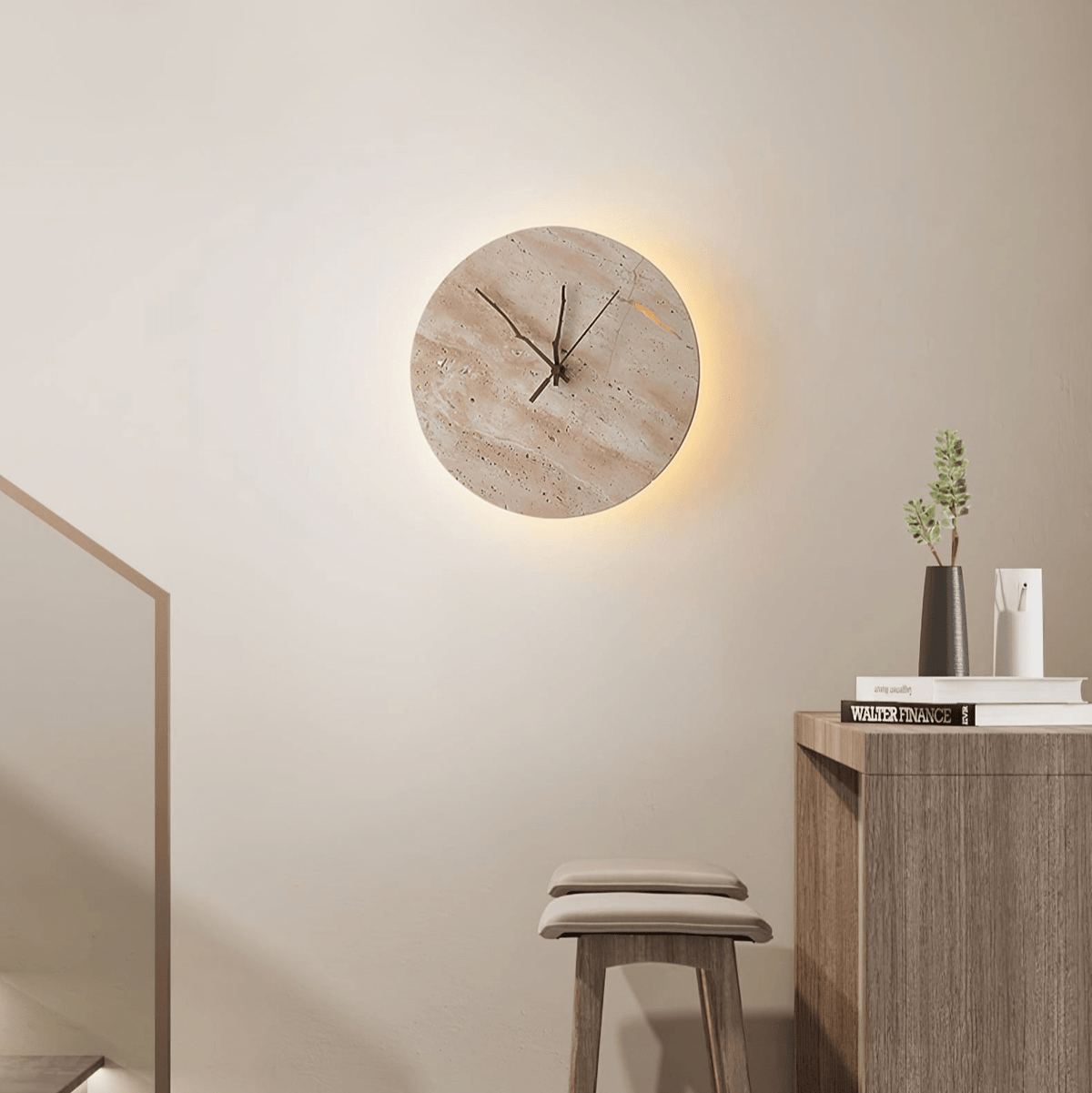 Clock Travertine Wall Light, Hardwired Wall Sconce, detail 2