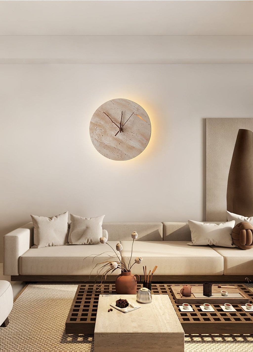 Clock Travertine Wall Light, Hardwired Wall Sconce, detail 9