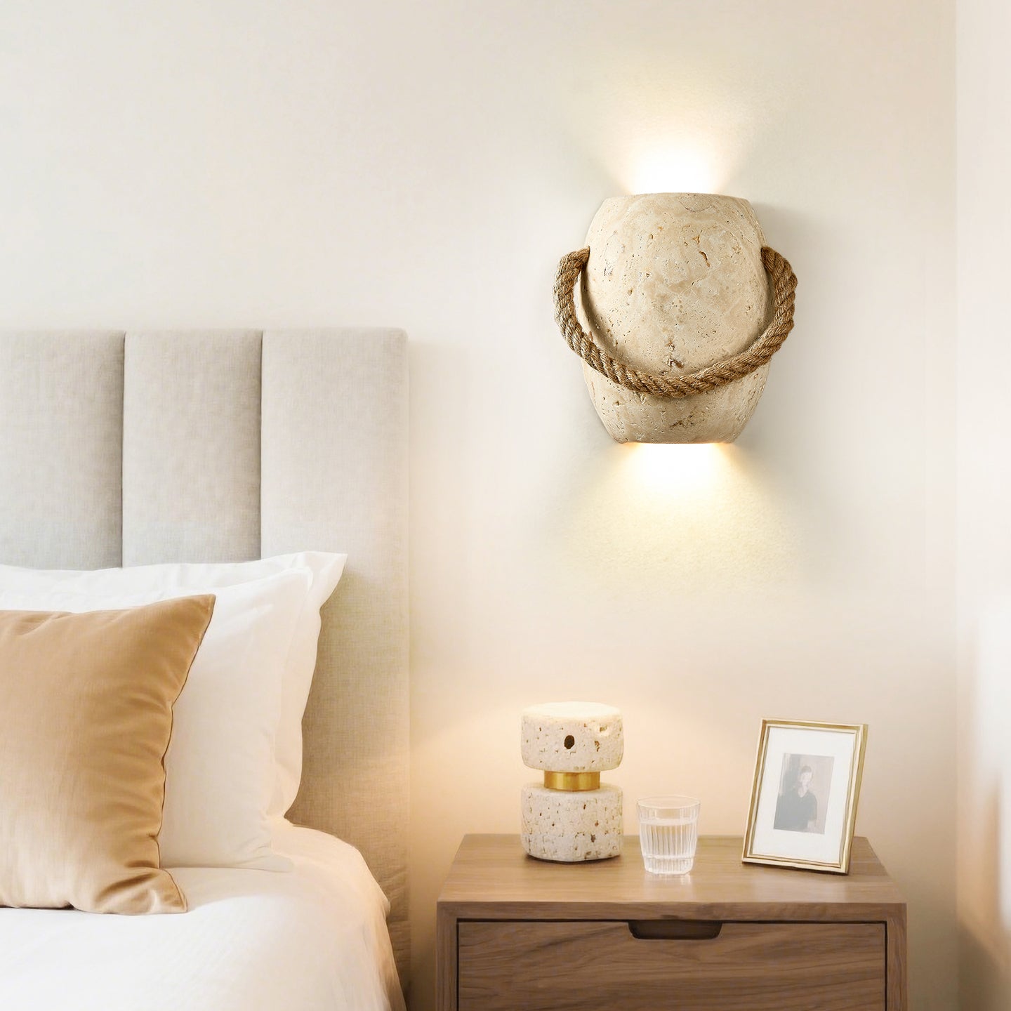 Coastal Rope Stone Wall Light, Hardwired Wall Sconce, detail 2