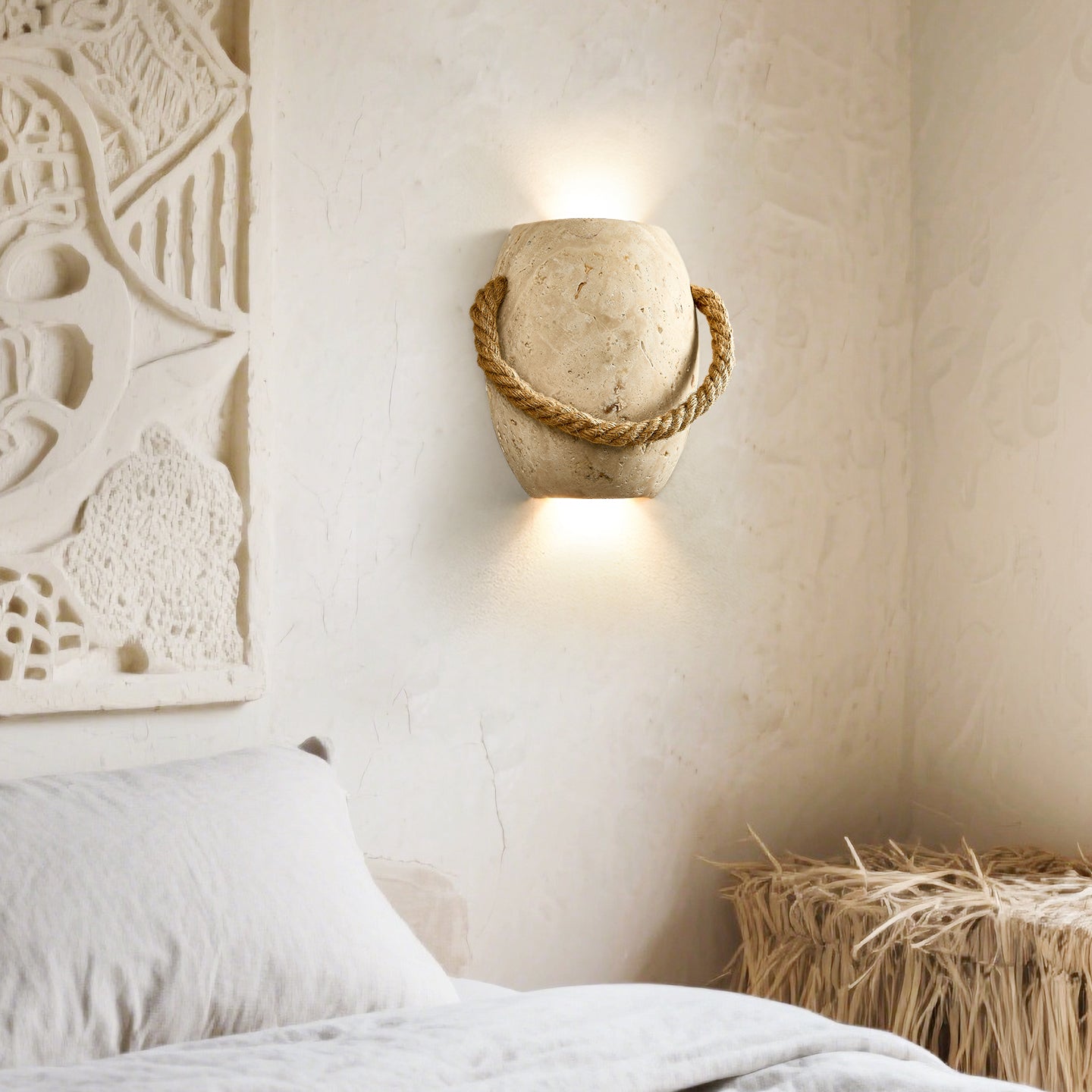 Coastal Rope Stone Wall Light, Hardwired Wall Sconce, detail 3