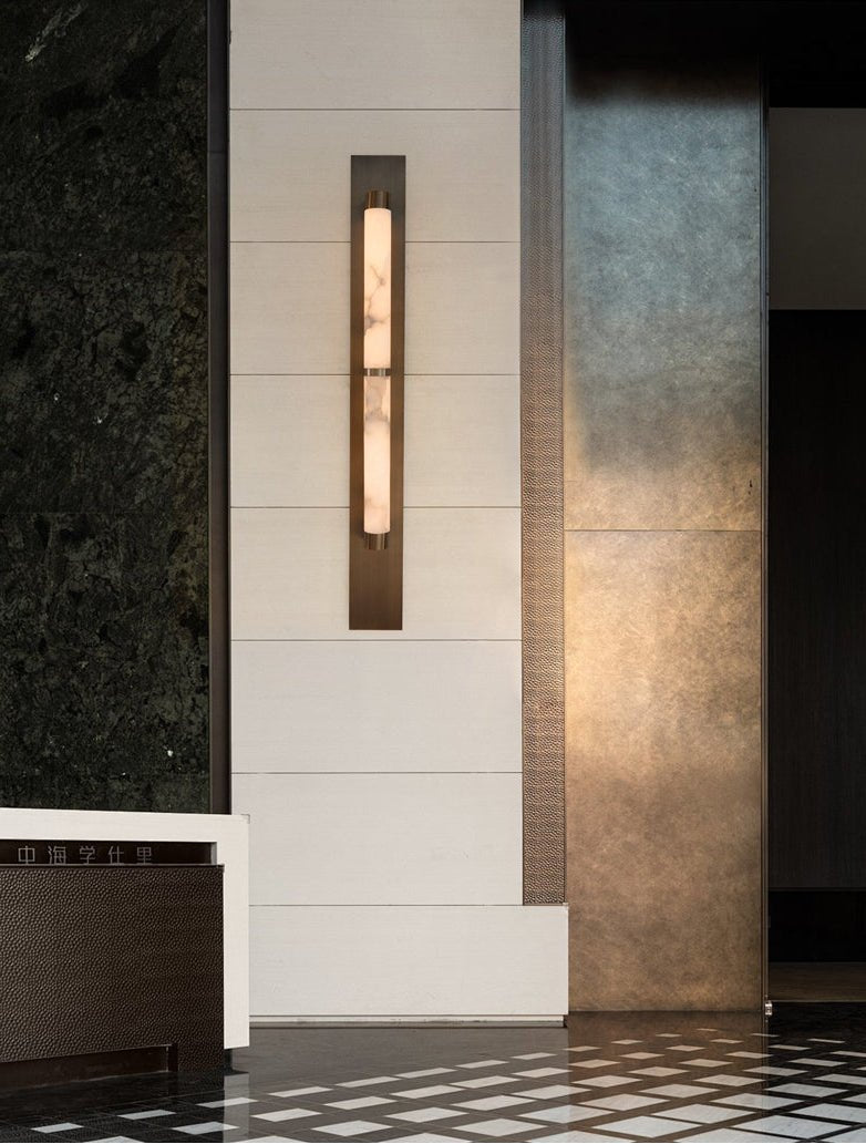 Columnar Alabaster Wall Light, Hardwired Wall Sconce, detail 3