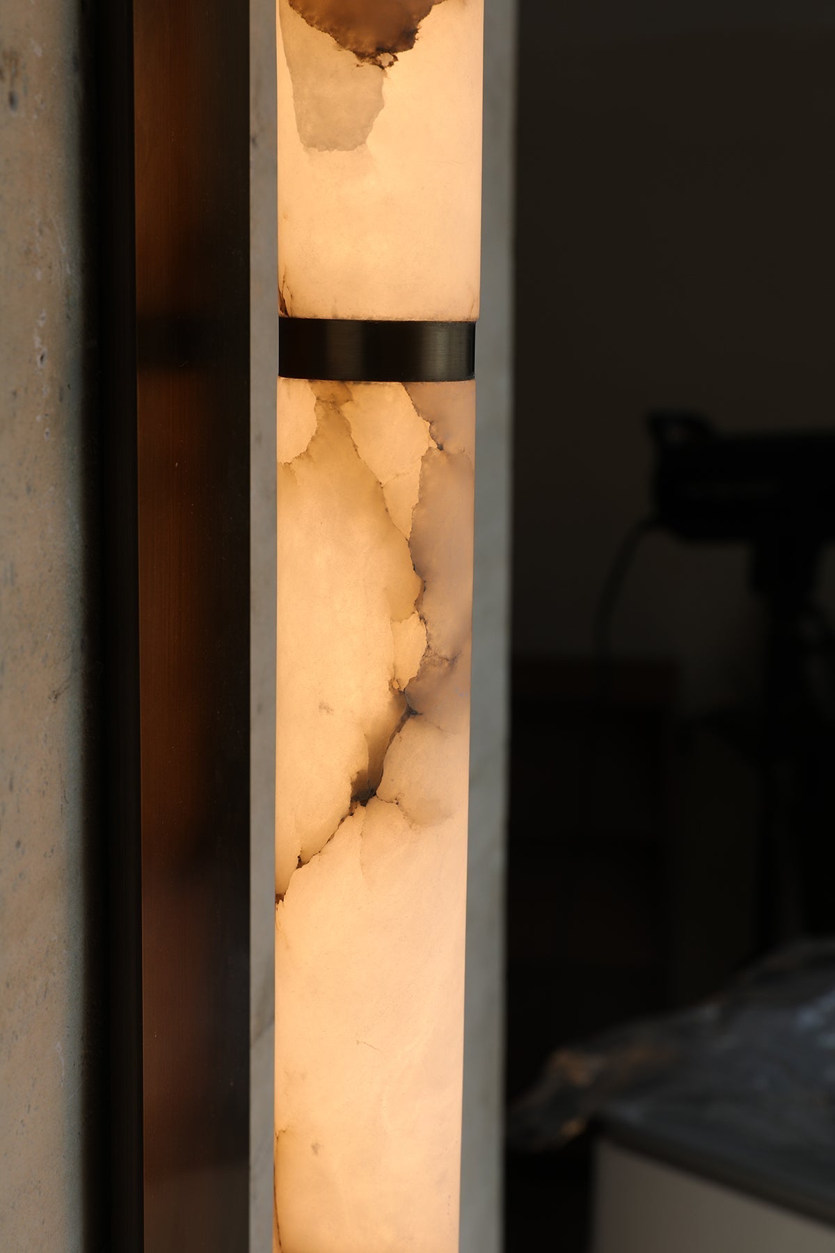 Columnar Alabaster Wall Light, Hardwired Wall Sconce, detail 5