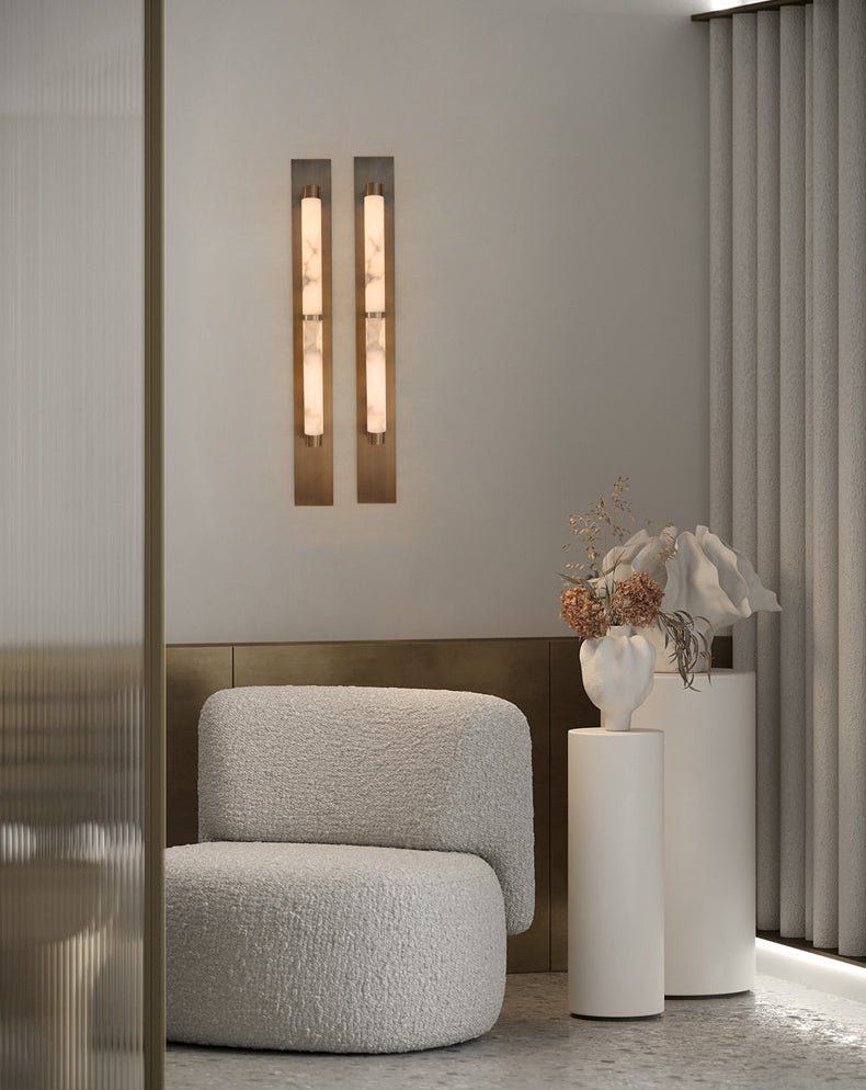 Columnar Alabaster Wall Light, Hardwired Wall Sconce, detail 7