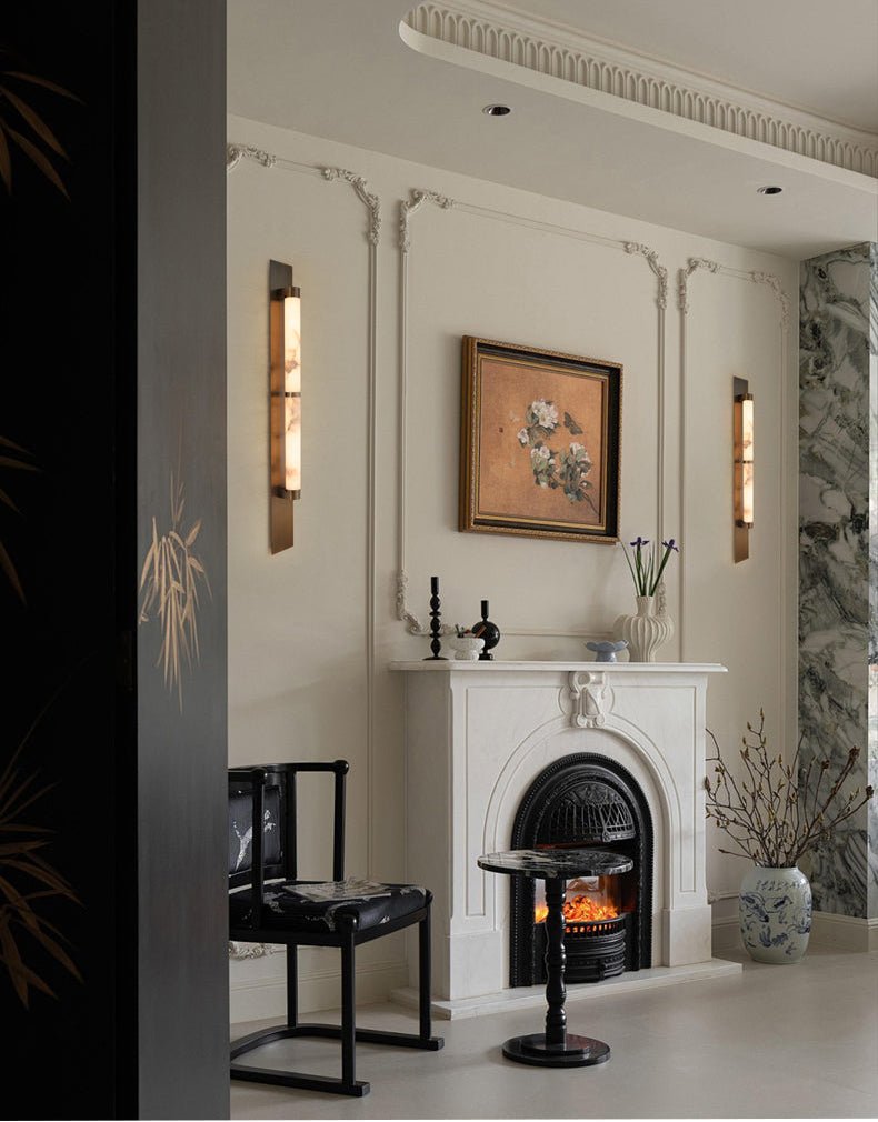 Columnar Alabaster Wall Light, Hardwired Wall Sconce, detail 9