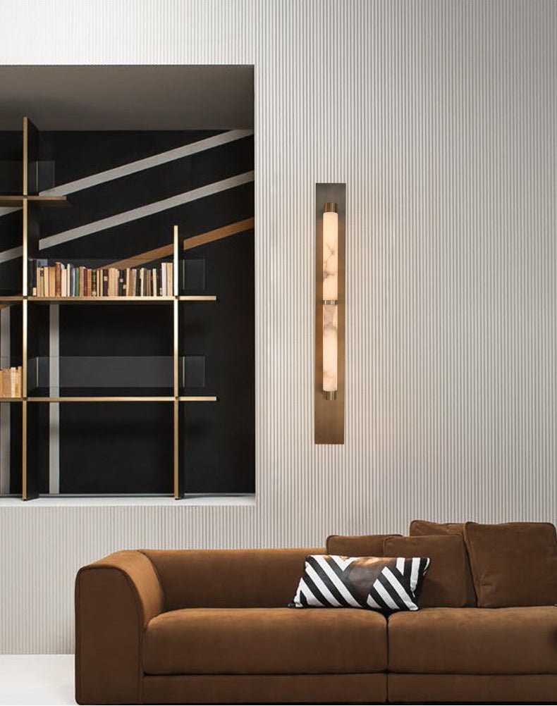 Columnar Alabaster Wall Light, Hardwired Wall Sconce, detail 2